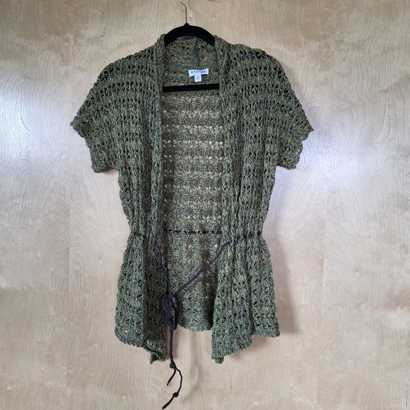 Crocheted Cardigan Vest with Belt Green Size Medium - Picture 3 of 11